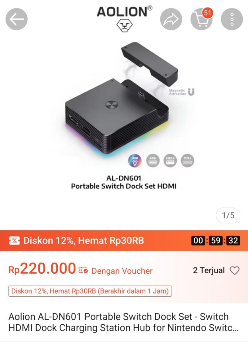 Aolion Portable Switch Dock Set - Switch HDMI Dock Charging Station Hub for Nintendo Switch
