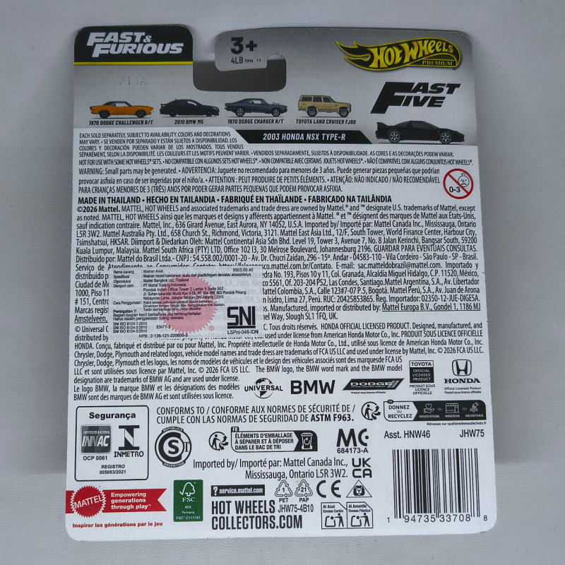 179 Hot Wheels Premium Fast Furious 2003 Honda NSX Type R Black - Ban Karet - Andre Syahban