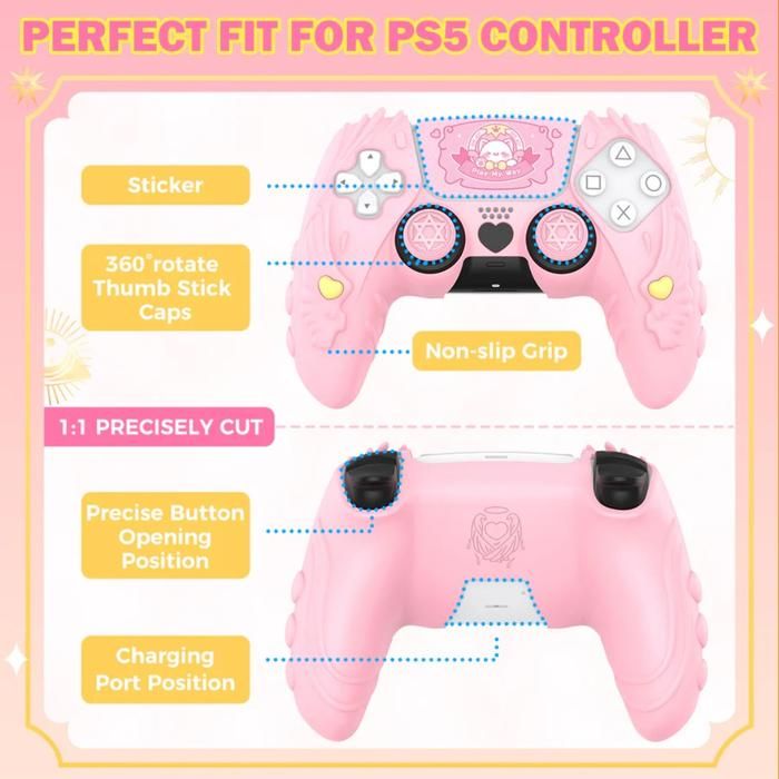 IINE Meow Pact Silicone Protective Case for Dualsense PS5 Controller Pink L1028